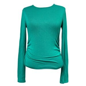 Banana Republic S Ruched Long Sleeve Top Green Soft Luxe Minimalist Jewel Tone